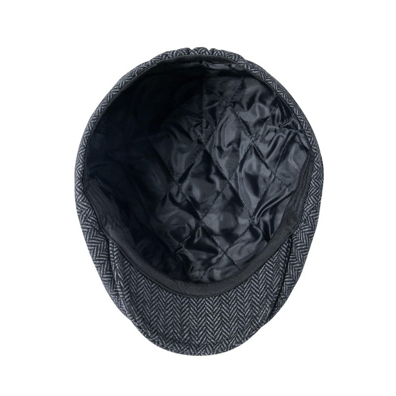 VOBOOM Men Wool Blend 8 Panel Newsboy Cap Herringbone Cabbie Flat Tweed Hat (Herringbone Grey) - Image 5